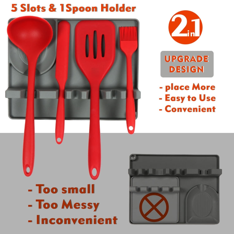 2 in 1 Kitchen Silicone Spoon Holder Shelf Medium (Gray)