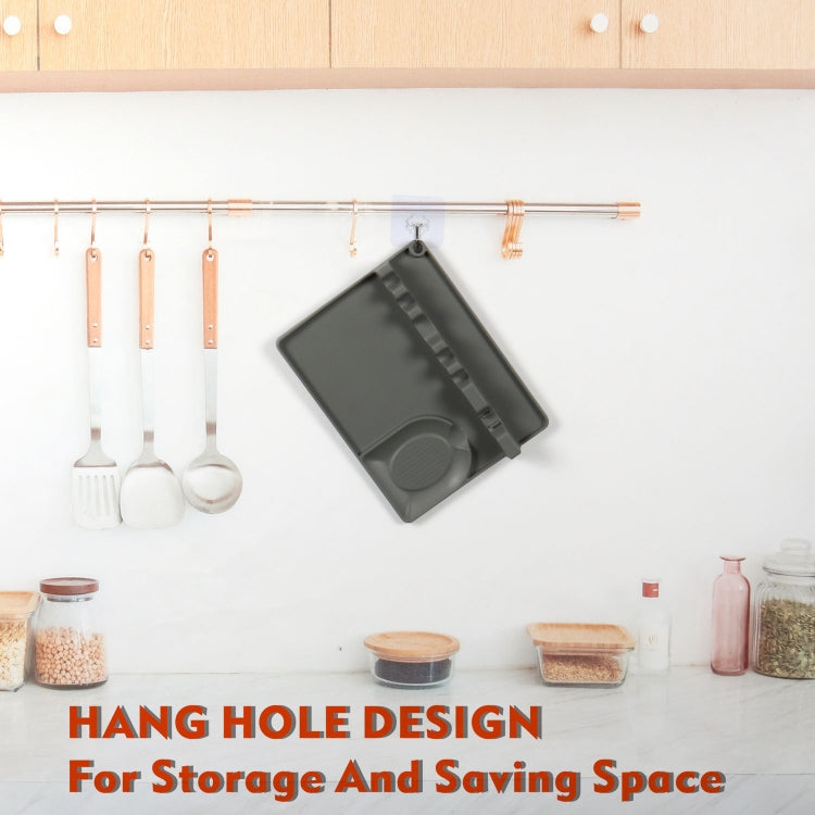 2 in 1 Kitchen Silicone Spoon Holder Shelf Medium (Gray)