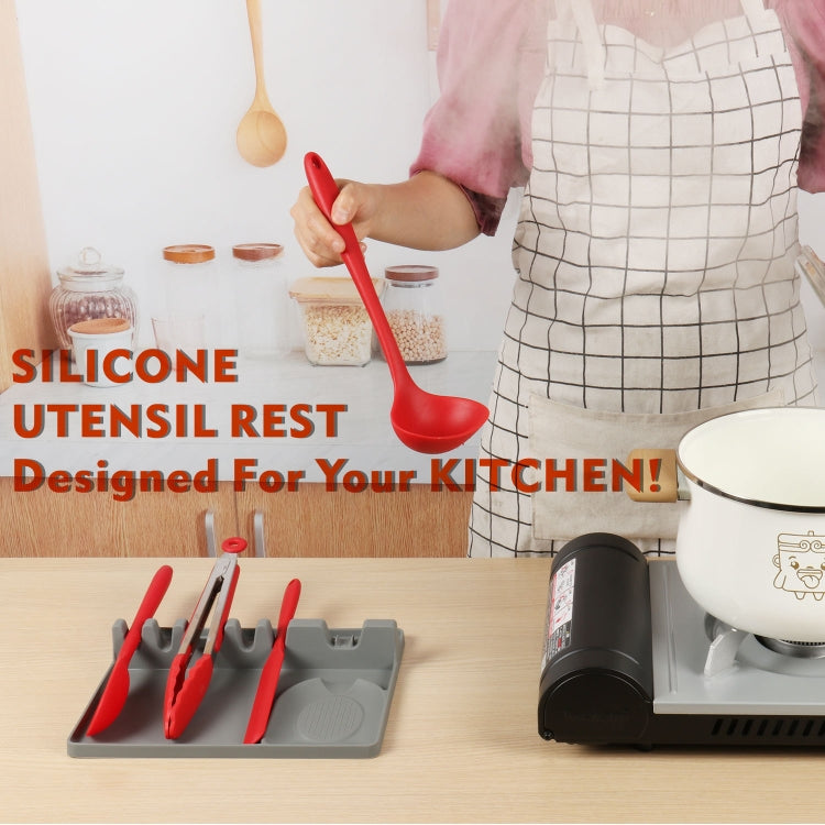 2 in 1 Kitchen Silicone Spoon Holder Shelf Medium (Gray)