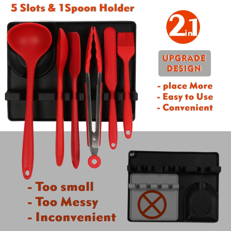 2 in 1 Kitchen Silicone Spoon Holder Shelf Medium (Black)