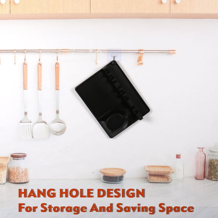 2 in 1 Kitchen Silicone Spoon Holder Shelf Medium (Black)