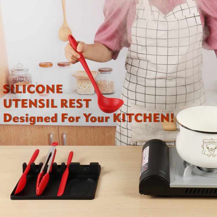 2 in 1 Kitchen Silicone Spoon Holder Shelf Medium (Black)