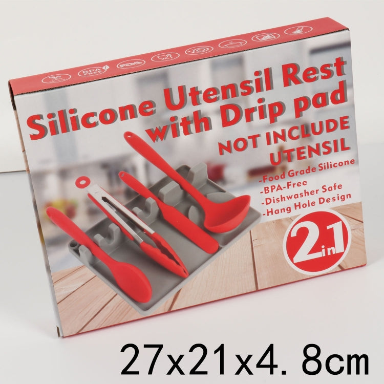 2 in 1 Kitchen Silicone Spoon Holder Shelf Large (Red)