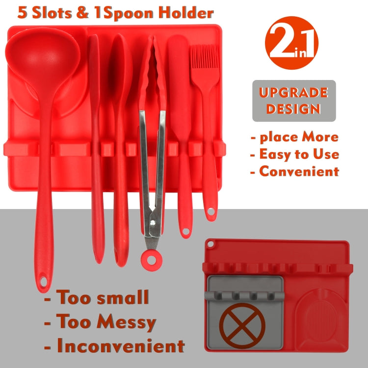 2 in 1 Kitchen Silicone Spoon Holder Shelf Medium (Red)