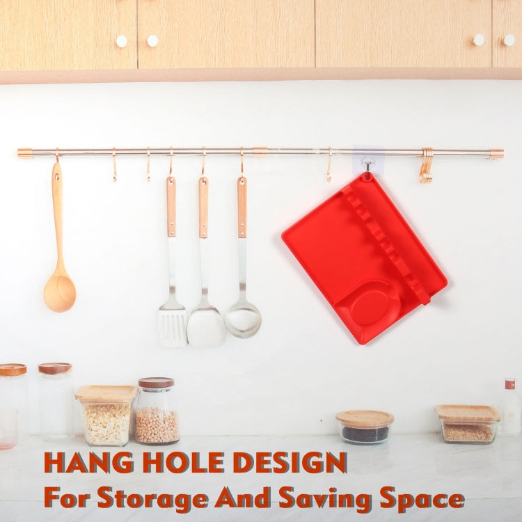 2 in 1 Kitchen Silicone Spoon Holder Shelf Medium (Red)