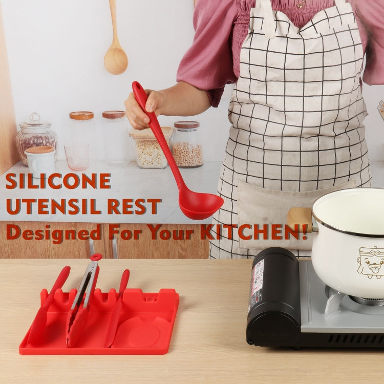 2 in 1 Kitchen Silicone Spoon Holder Shelf Medium (Red)
