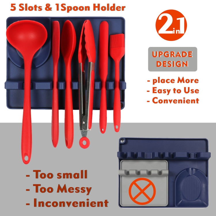 2 in 1 Kitchen Silicone Spoon Holder Shelf Medium (Blue)