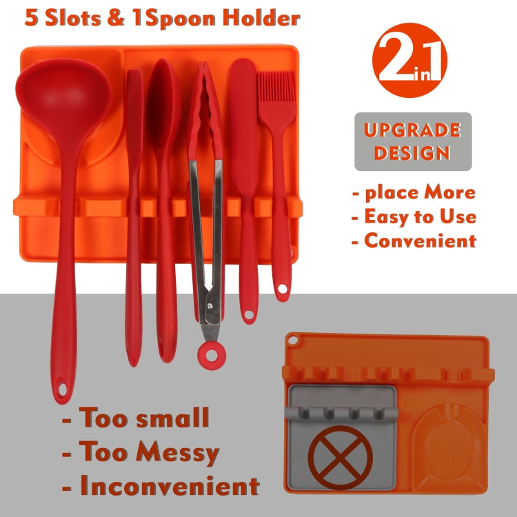 2 in 1 Kitchen Silicone Spoon Holder Shelf Large (Orange)