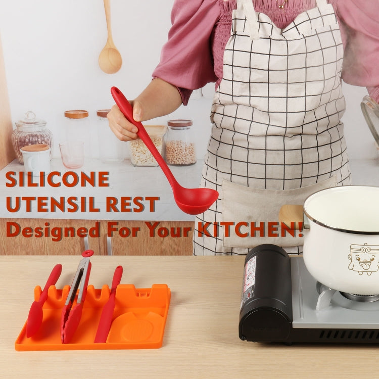 2 in 1 Kitchen Silicone Spoon Holder Shelf Large (Orange)