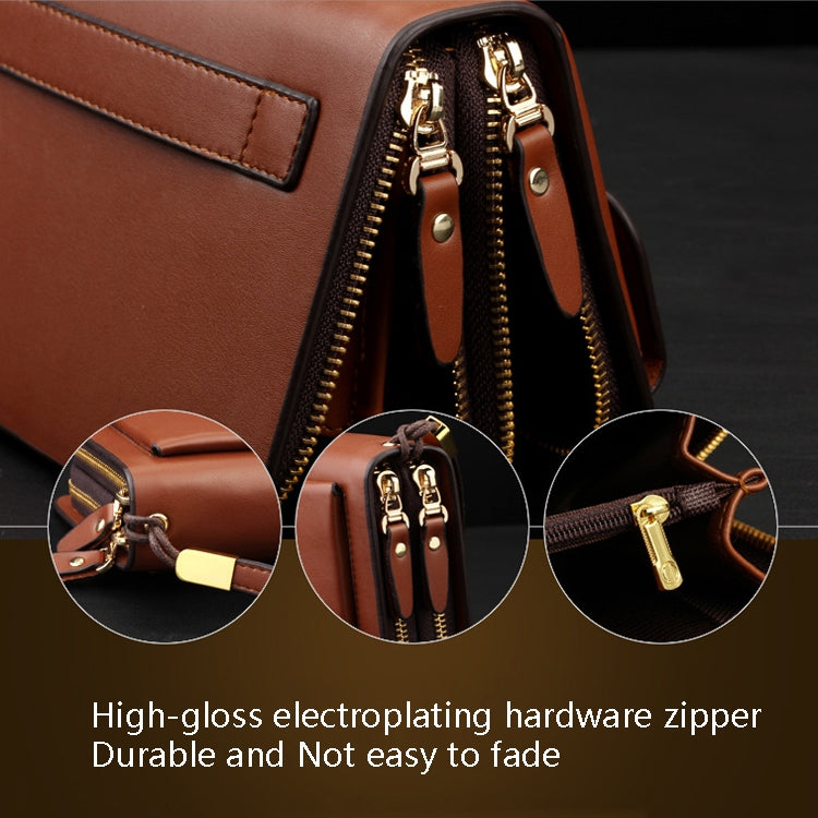 LEINASEN A82 Handbag Men Business Clips Long Big Capacity Casual Multi-Card Zipper(Brown)
