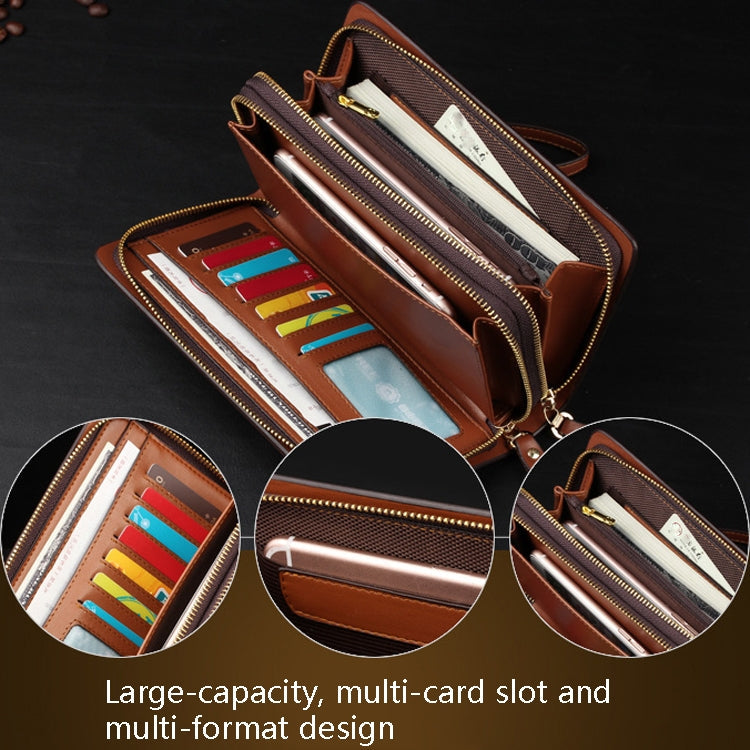 LEINASEN A82 Handbag Men Business Clips Long Big Capacity Casual Multi-Card Zipper(Brown)