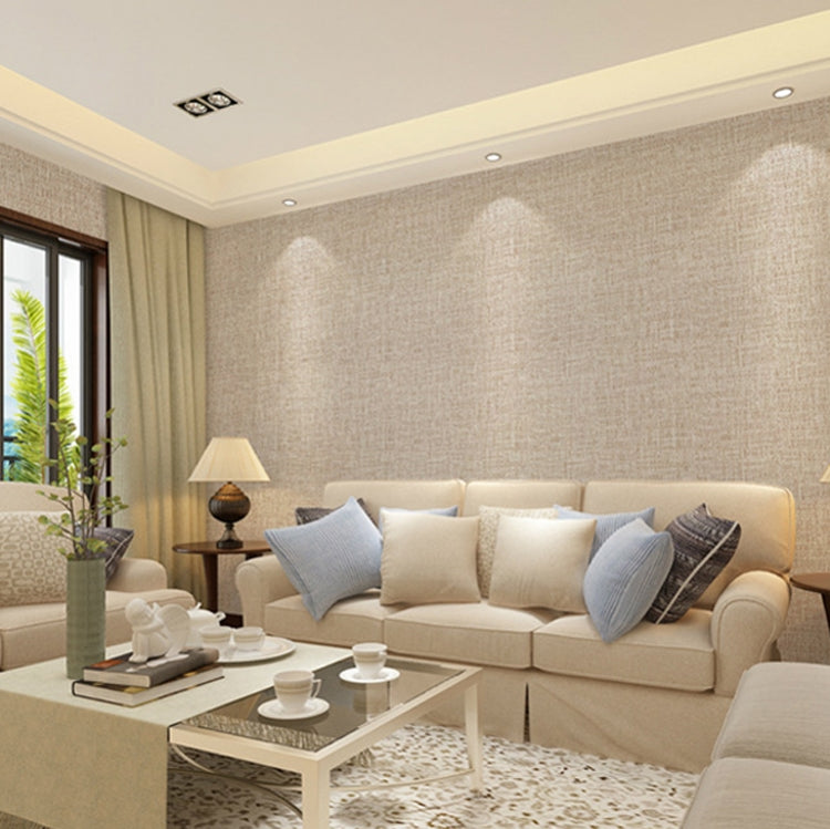 PVC Imitation Cloth Self-Adhesive Wallpaper Waterproof Thick Wall Stickers TV Background Wall Decoration Linen Wallpaper Size: 60cm x 3m(Beige  A601)