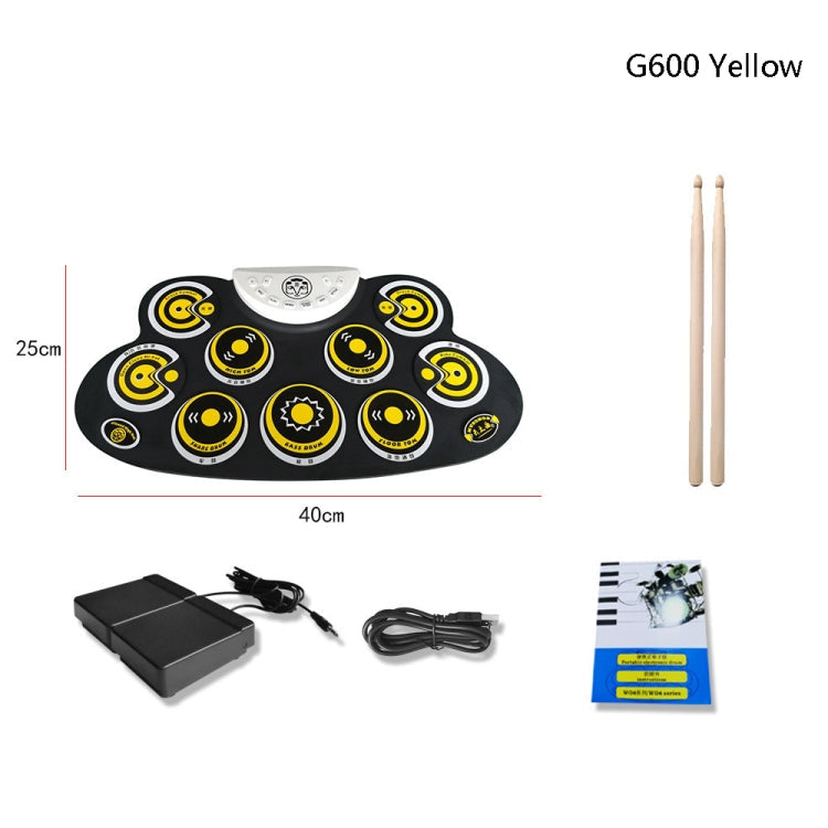 Children Hand Roll Electronic Drum DTX Game Portable Drum(G600 Yellow)