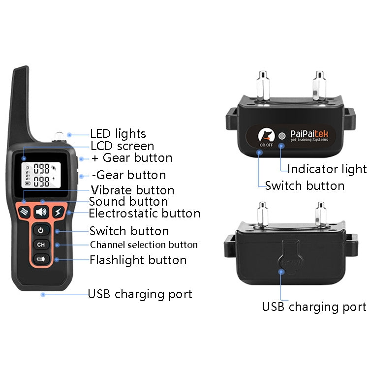 PaiPaitek PD529 Remote Control Dog Training Device Voice Control Anti-Barking Device Dog Training Device(Orange)