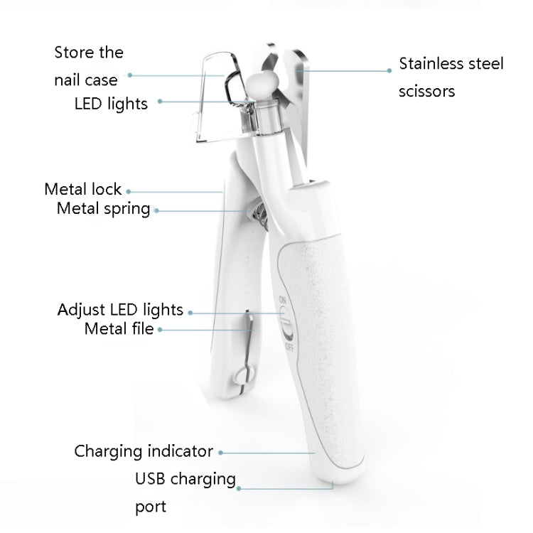 Pet LED Light Nail Tie Anti-Bloodline Nail Trimmer(White)