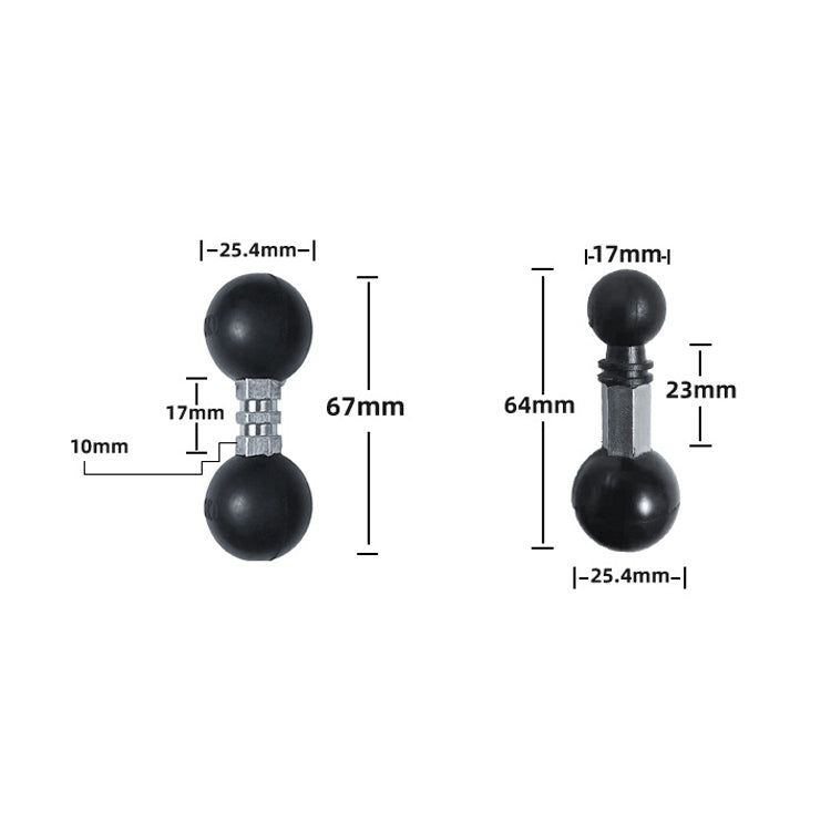 Industrial Instrument Bracket Locomotive Rubber Fixed Double Ball Adapter(25.4-25.4mm Ball Head)