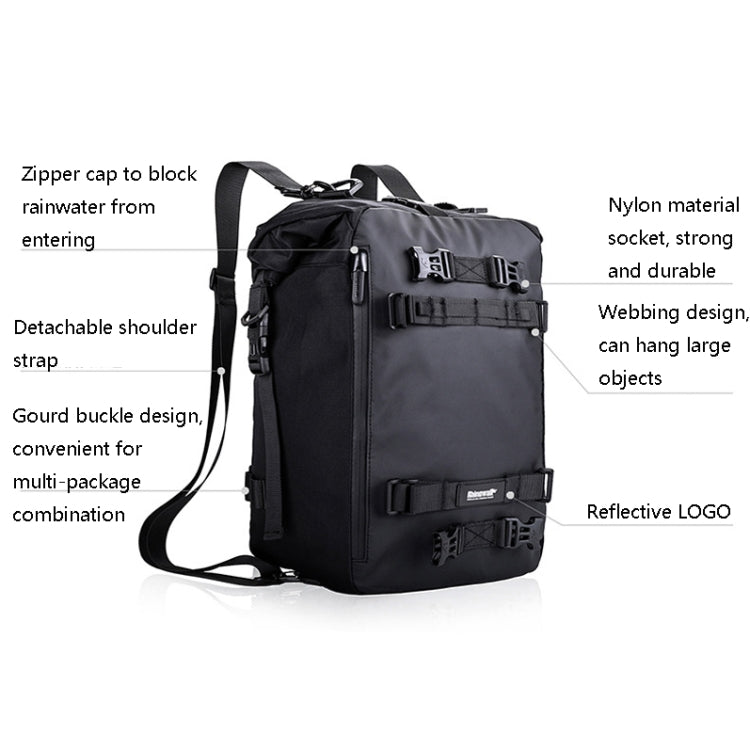 Rhinowalk Multi-Function Motorcycle Rear Seat Bag Combination Rear Shelf Pannier, Colour: Black 30L