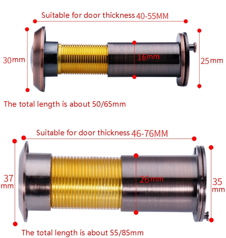 2 PCS Security Door Cat Eye HD Glass Lens 200 Degrees Wide-Angle Anti-Tiny Hotel Door Eye, Specification: 16mm Red Bronze