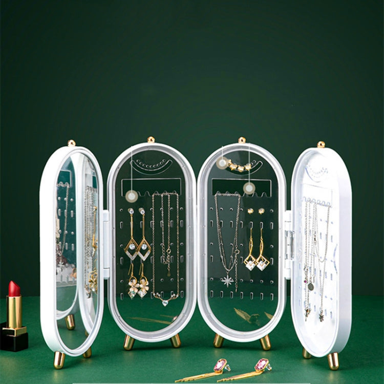 Jewelry Storage Box Earrings Necklace Bracelet Jewelry Box Household Multi-Function Fold Portable Jewelry Display Stand(White)