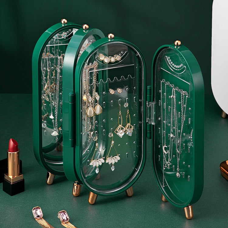 Jewelry Storage Box Earrings Necklace Bracelet Jewelry Box Household Multi-Function Fold Portable Jewelry Display Stand(Green)