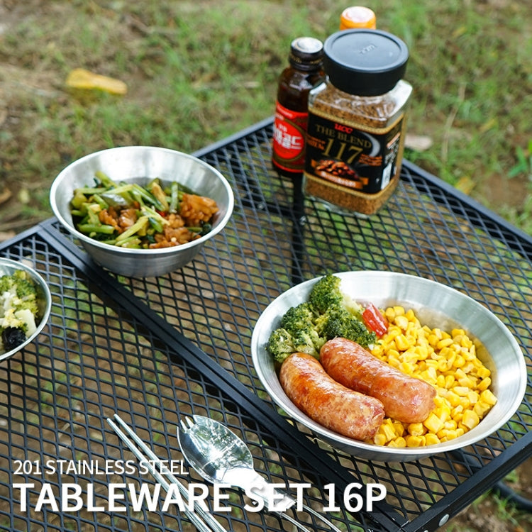 16 PCS / Set CLS Outdoor Stainless Steel Tableware Portable Camping Dinner Bowl Plate Kit