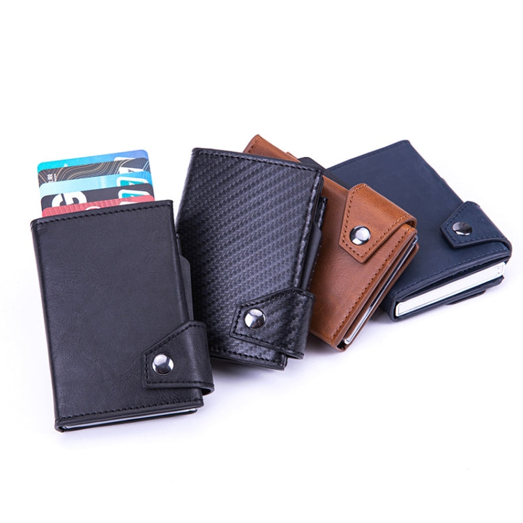 Anti-Theft Aluminum Alloy Coin Purse RFID Anti-Degaussing Automatic Pop-Up PU Bank Card Bag(Mad Horse Blue)