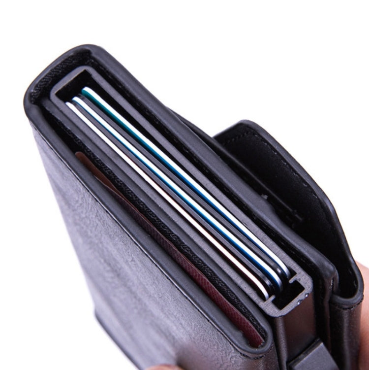 Anti-Theft Aluminum Alloy Coin Purse RFID Anti-Degaussing Automatic Pop-Up PU Bank Card Bag(Mad Horse Blue)