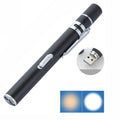 Flashlight Pupil Pen Light Yellow White Dual Light Source Dental Light LED Stainless Steel Morning Inspection Light(Black)