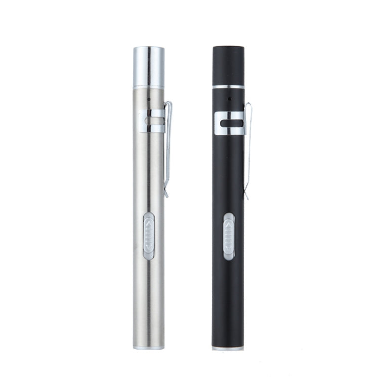 Flashlight Pupil Pen Light Yellow White Dual Light Source Dental Light LED Stainless Steel Morning Inspection Light(Silver)