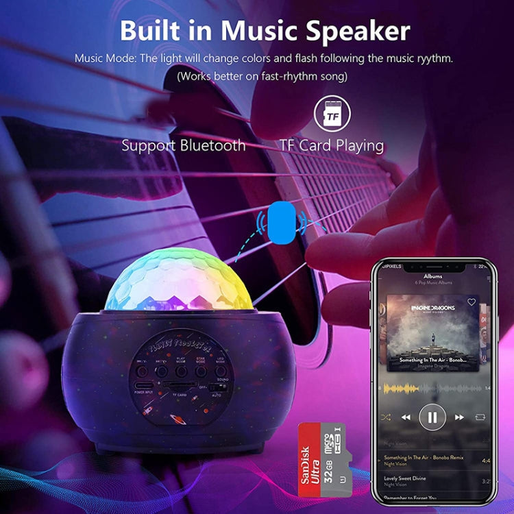 DQ-M3 LED Rotating Starry Sky Light Bluetooth Music Planets Ocean Projector Support TF Card,Style: USB Powered(Black)