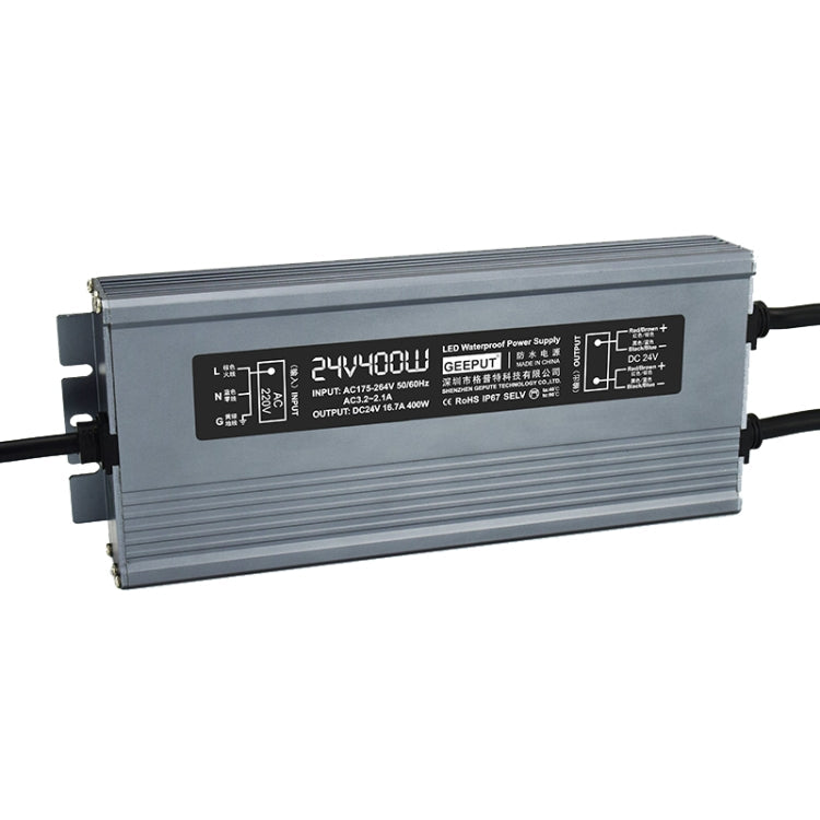 GEEPUT 220V To 24V LED Waterproof Power Supply Switch Transformer, Model: 16.7A 400W