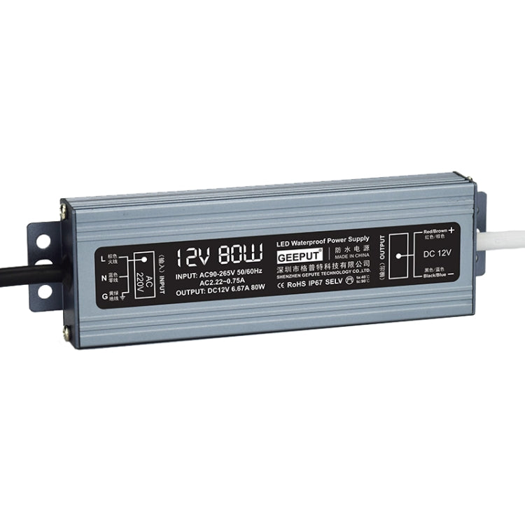 GEEPUT 220V Turn 12V LED Waterproof Power Supply Transformer, Model: 6.67A 80W