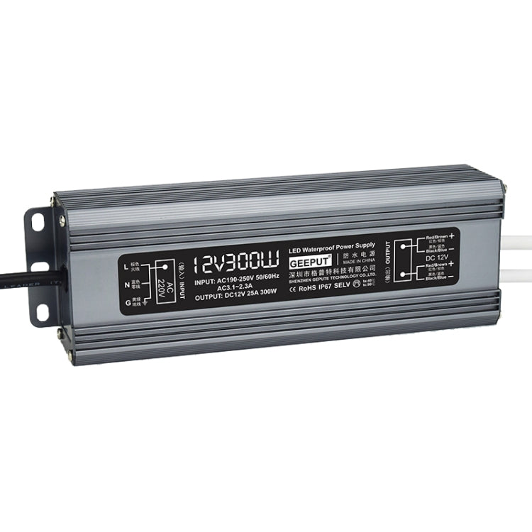 GEEPUT 220V Turn 12V LED Waterproof Power Supply Transformer, Model: 25A 300W