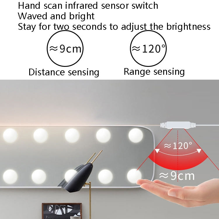 LED Makeup Mirror Light Beauty Fill Light Hand Sweep Sensor Mirror Front Light, Power source: 10 Bulbs(Natural White)