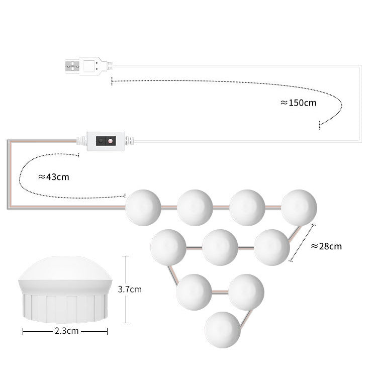 2 LEDs Cosmetic Room Bathroom Mirror Front Light USB Three-Color Dimming Light