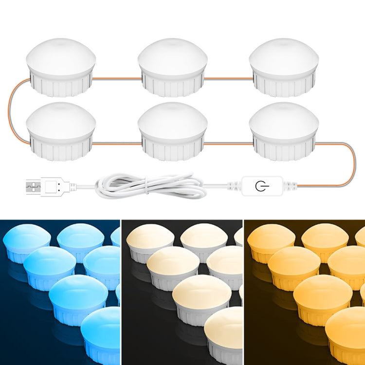 6 LEDs Cosmetic Room Bathroom Mirror Front Light USB Three-Color Dimming Light