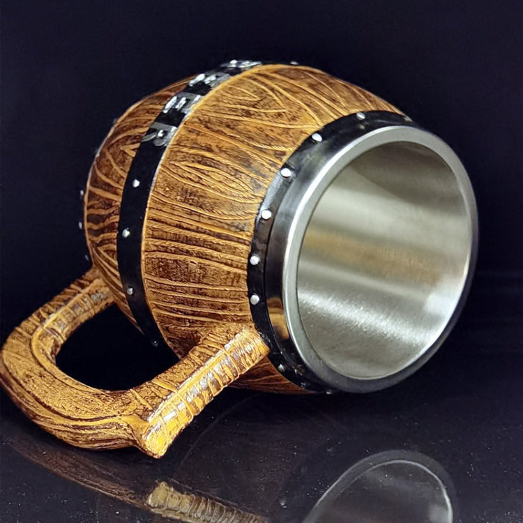 550ml Stainless Steel Wooden Barrel Beer Mug Large Capacity Wine Barrel Cup Personalized Bar Supplies