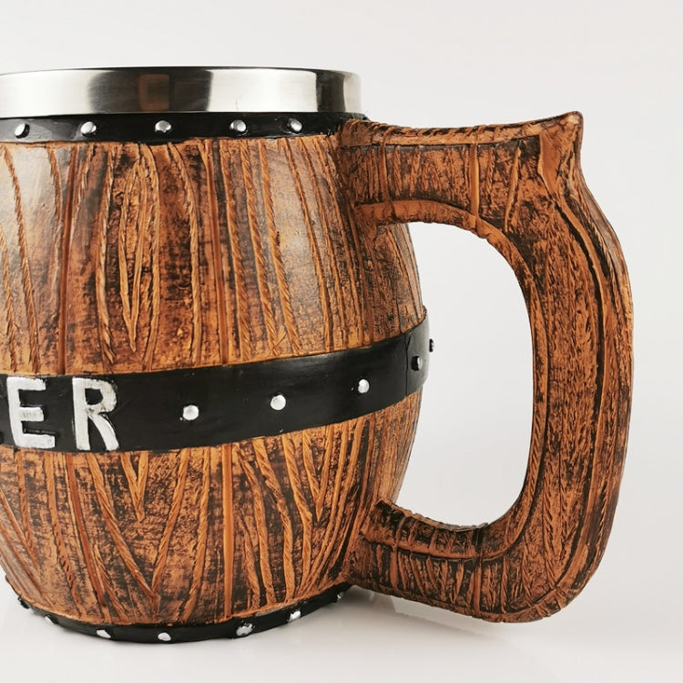 550ml Stainless Steel Wooden Barrel Beer Mug Large Capacity Wine Barrel Cup Personalized Bar Supplies
