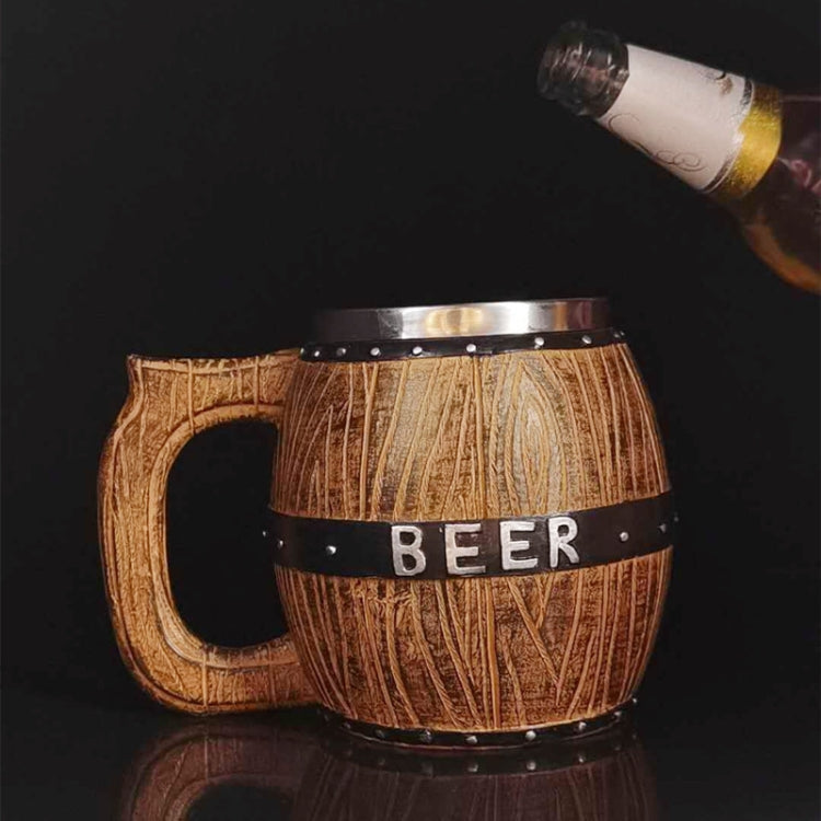550ml Stainless Steel Wooden Barrel Beer Mug Large Capacity Wine Barrel Cup Personalized Bar Supplies