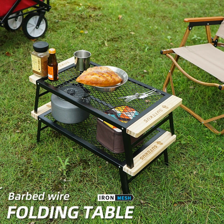 CLS Outdoor Folding Mesh Table Camping Iron Folding Table Portable Barbecue Rack Car Camping Rack(Black)