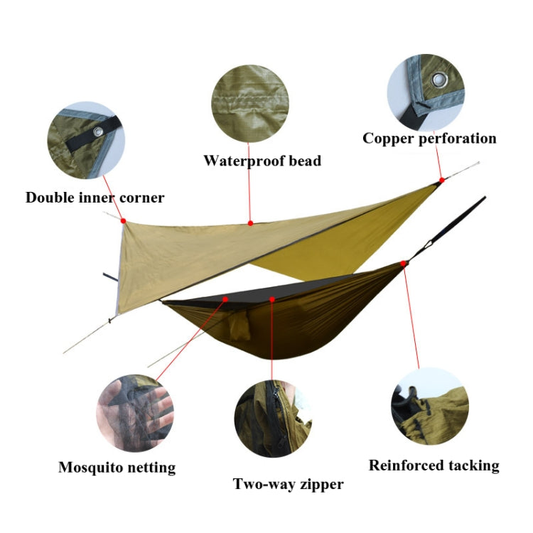 Outdoor Camping Sunshade + Anti-Mosquito Hammock Set Parachute Fabric Net Yarn Anti-Mosquito Hammock(Ink Green)