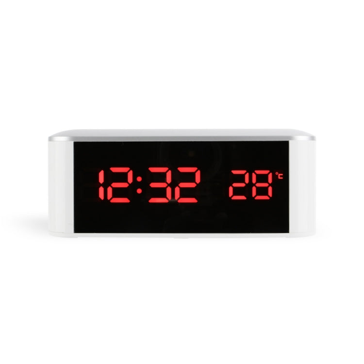 Home LED Mirror Multifunction Electronic Clock Mirror Clock Household Thermometer(Red Word)
