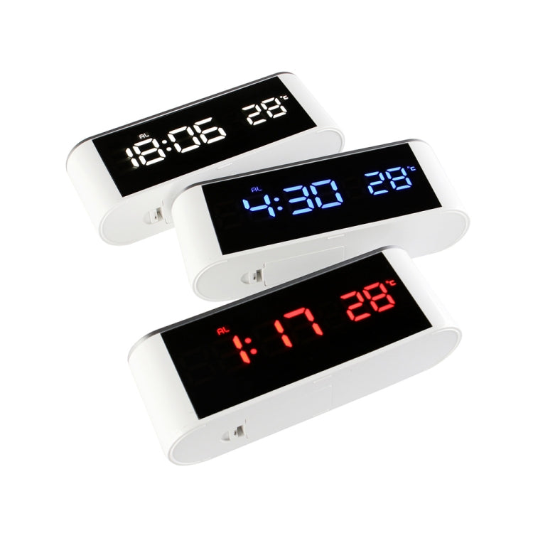Home LED Mirror Multifunction Electronic Clock Mirror Clock Household Thermometer(Blue Word)