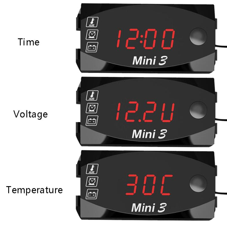 Voltage Clock And Temperature 3 In 1 LED Electronic Meter Large-Screen Digital Display Waterproof And Dustproof Voltmeter(Red Light)