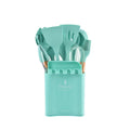 KU349 13 In 1 Storage Barreled Wooden Handle Silicone Kitchenware Set Non-Stick Cooking Spoon Shovel Kitchen Rack(Deep Green)