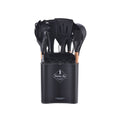 KU349 13 In 1 Storage Barreled Wooden Handle Silicone Kitchenware Set Non-Stick Cooking Spoon Shovel Kitchen Rack(Black)
