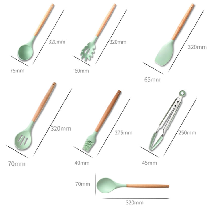 KU349 13 In 1 Storage Barreled Wooden Handle Silicone Kitchenware Set Non-Stick Cooking Spoon Shovel Kitchen Rack(Color)
