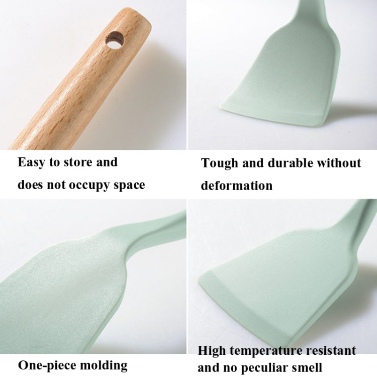 KU349 13 In 1 Storage Barreled Wooden Handle Silicone Kitchenware Set Non-Stick Cooking Spoon Shovel Kitchen Rack(Light Green)