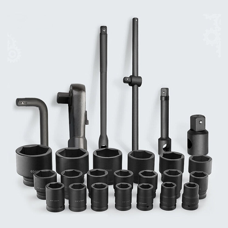 26 PCS / Set Hexagonal Heavy-Duty Socket Auto Repair Socket Wrench(Black Hexagonal)