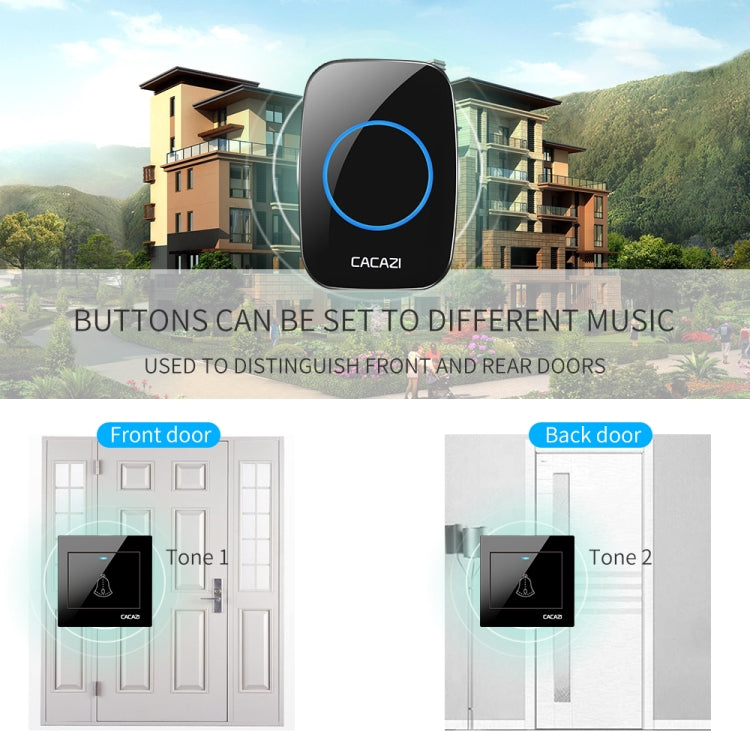CACAZI H10 1 For 2 Home Wireless Music Doorbell without Battery, Plug:EU Plug(White)